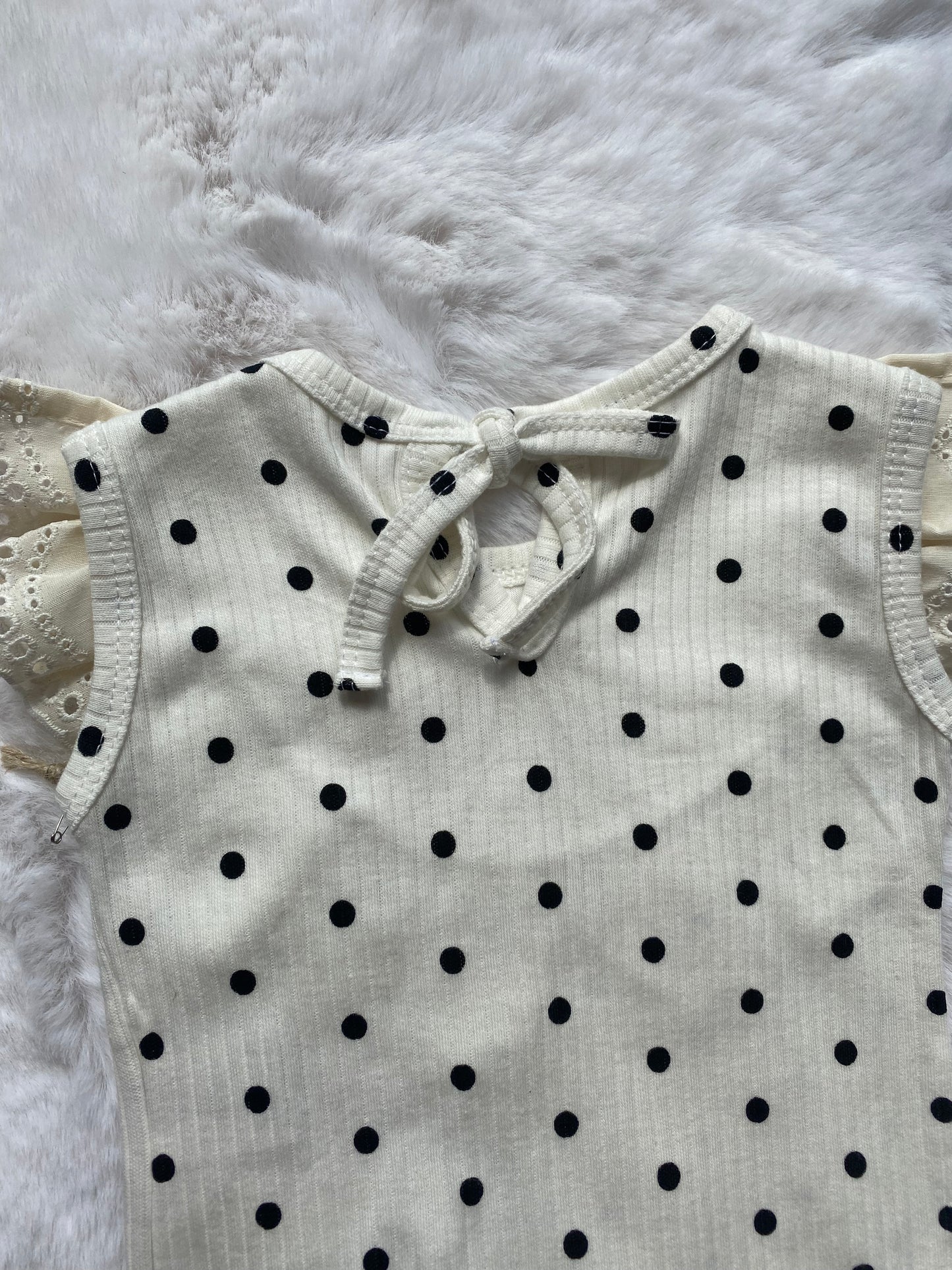 Baby Girls Two Piece Frilly Spanish Polka Dot Romper & Denim Panties Sets