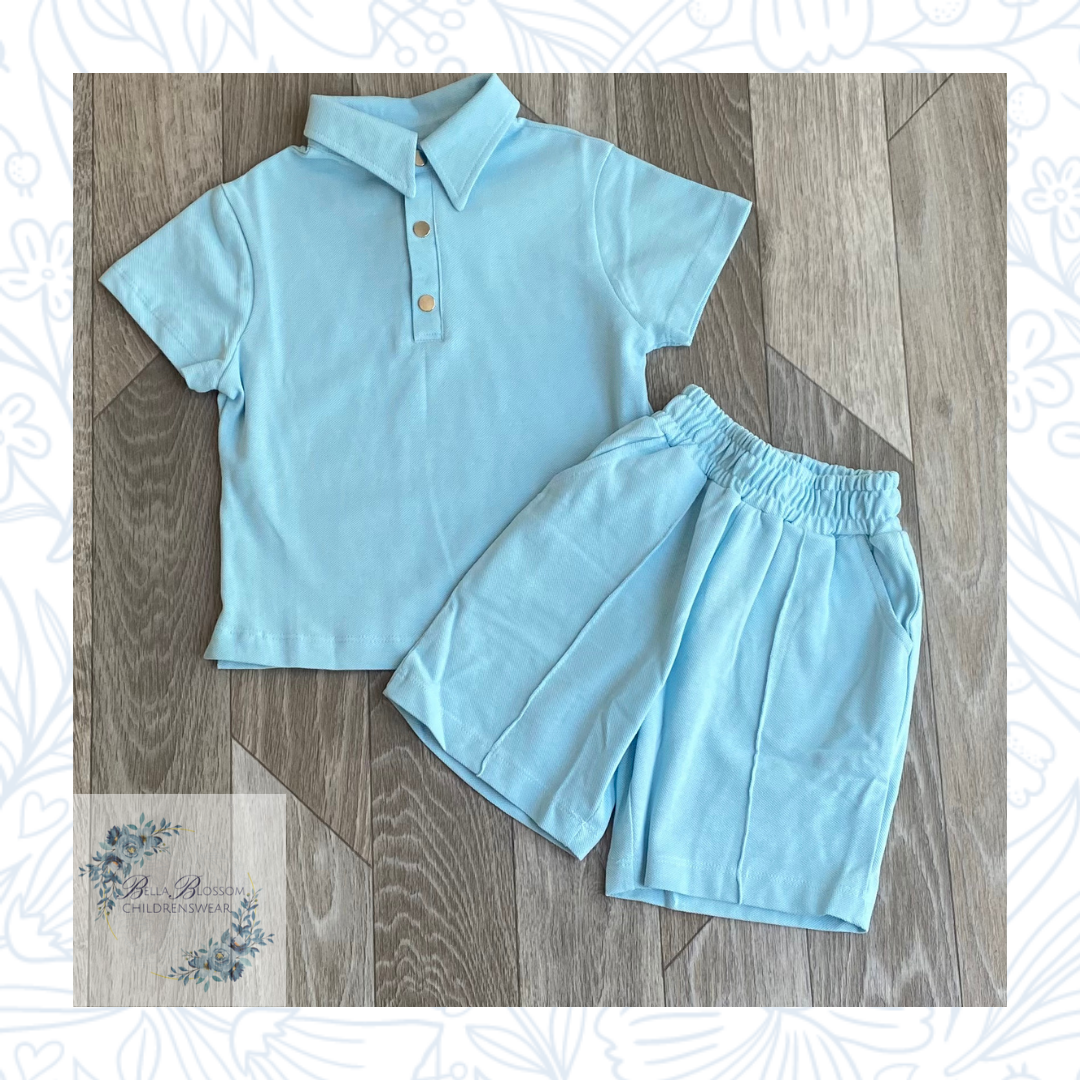 Boys Blue Two-Piece Shorts Set
