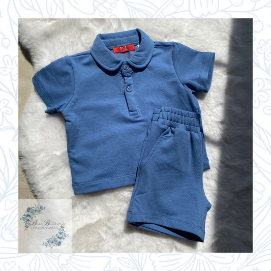 Baby Boys Blue Two-Piece Shorts Set