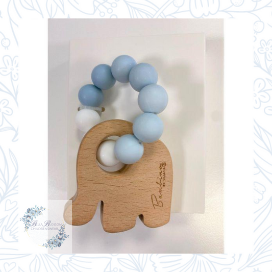Teething Toy Elephant Wood & Silicone Blue