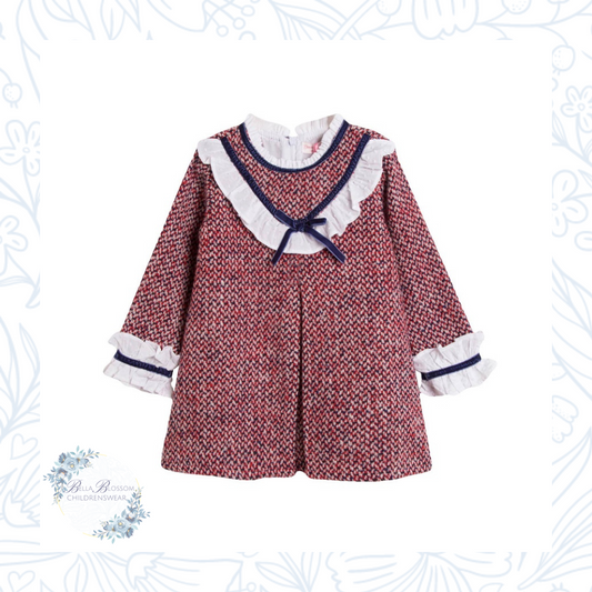 Girls Burgundy & Navy Dress With Socks