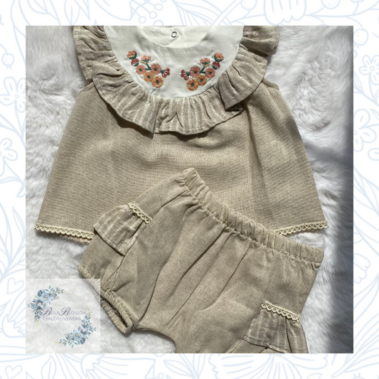 Baby Girls Beige Linen Shorts Set