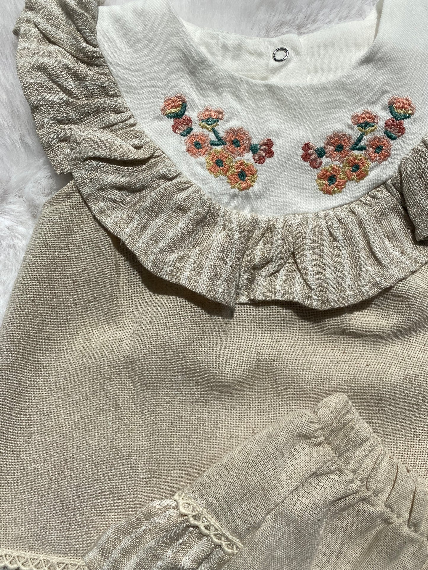 Baby Girls Beige Linen Shorts Set