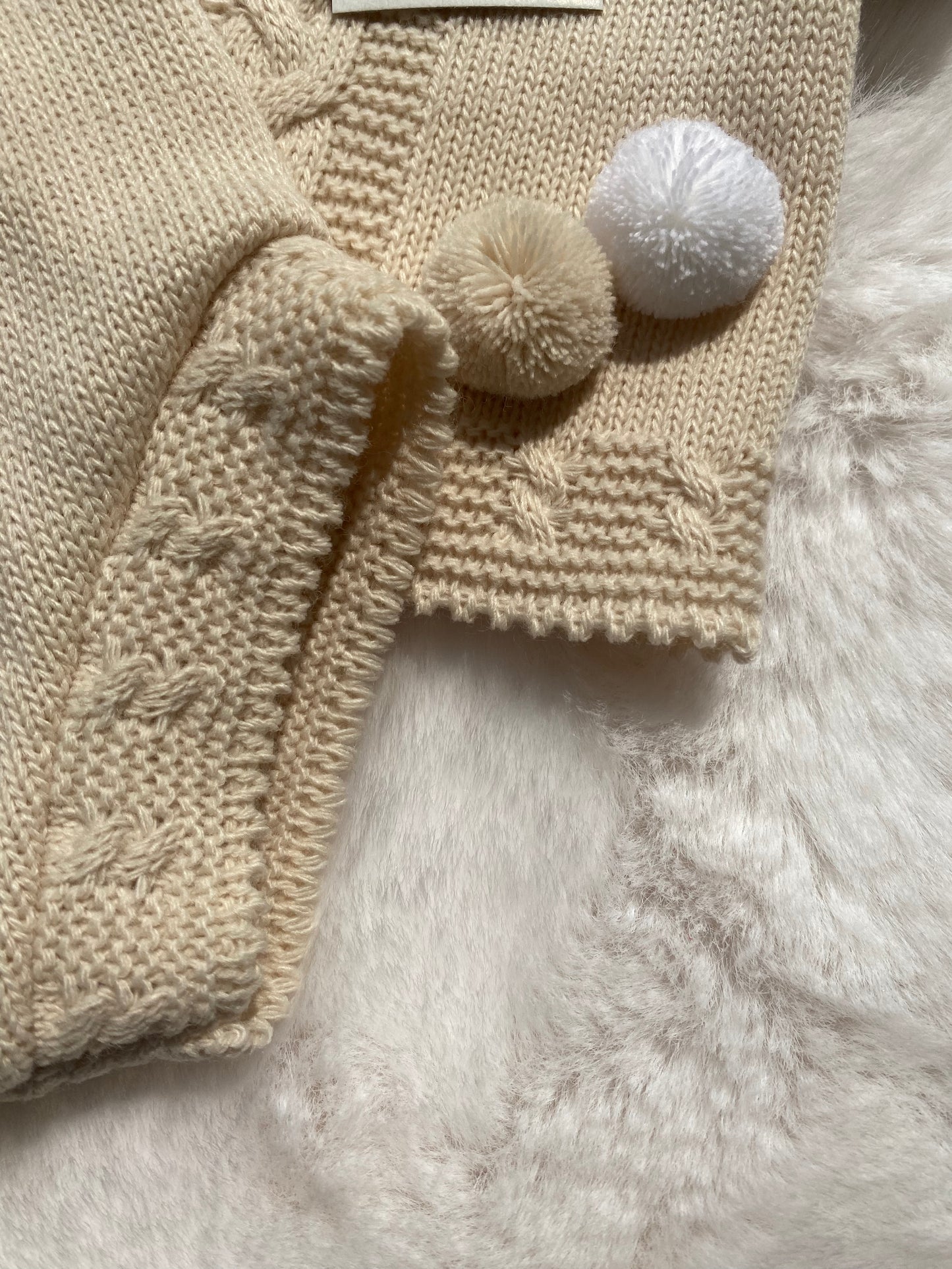 Beige Knitted 3 Piece Summer Bonnet Set