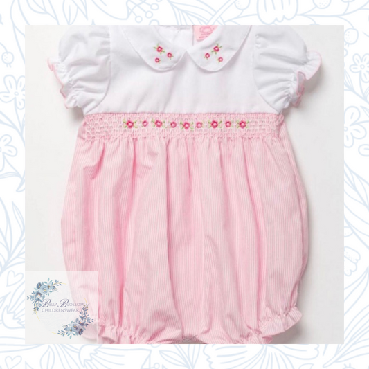 Pink & White Smocked Floral Romper