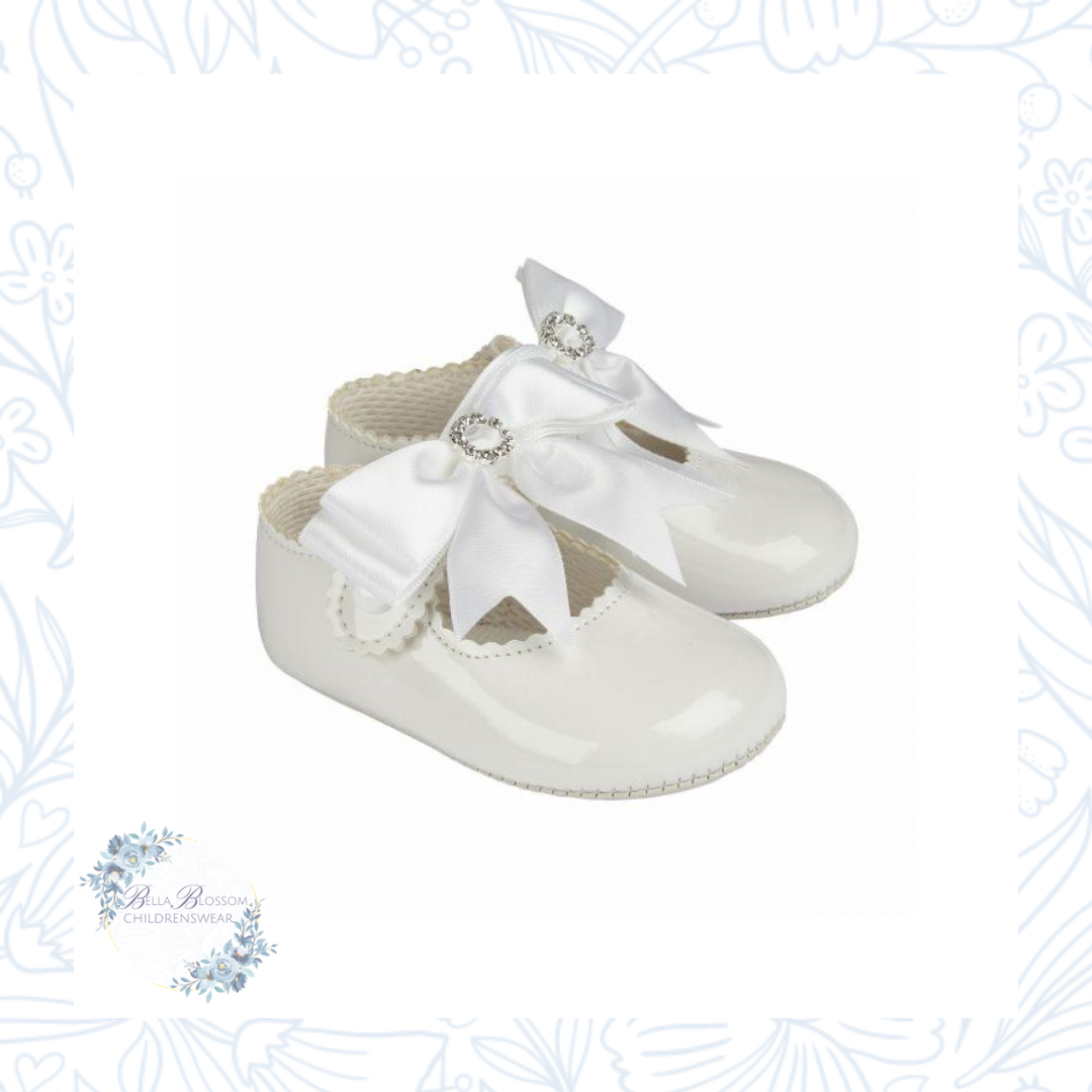 White Diamanté Bow Button Shoe