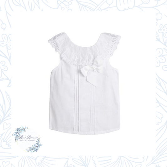 Blouse With Lace Neck And Tie Bow