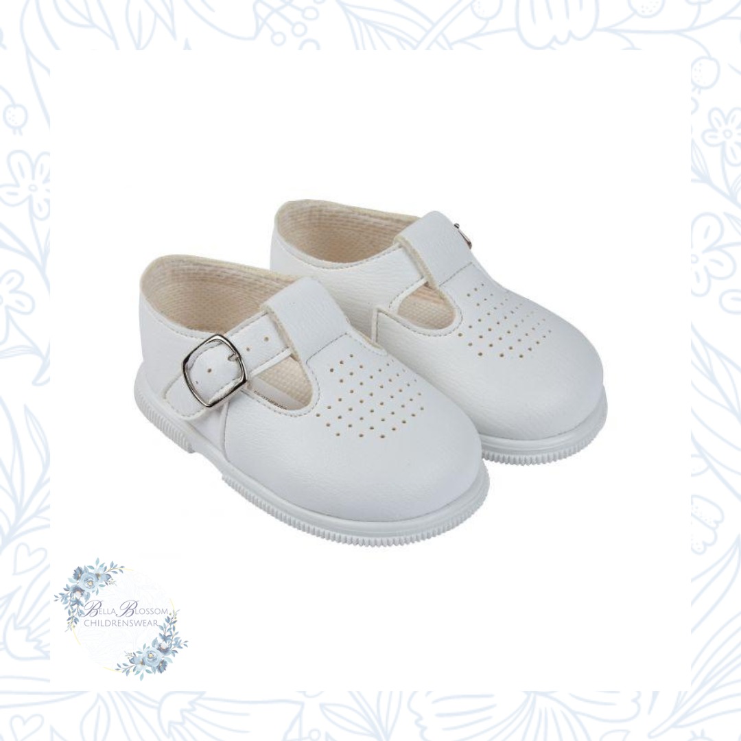 White T-Bar Hard Sole First Walker Shoes