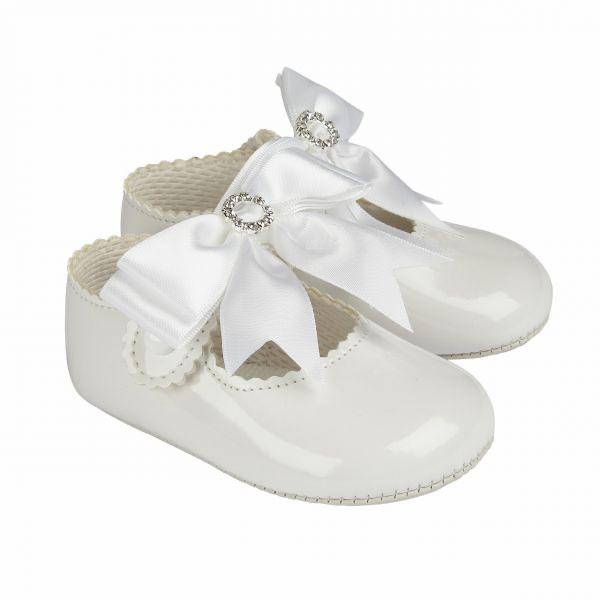 White Diamanté Bow Button Shoe
