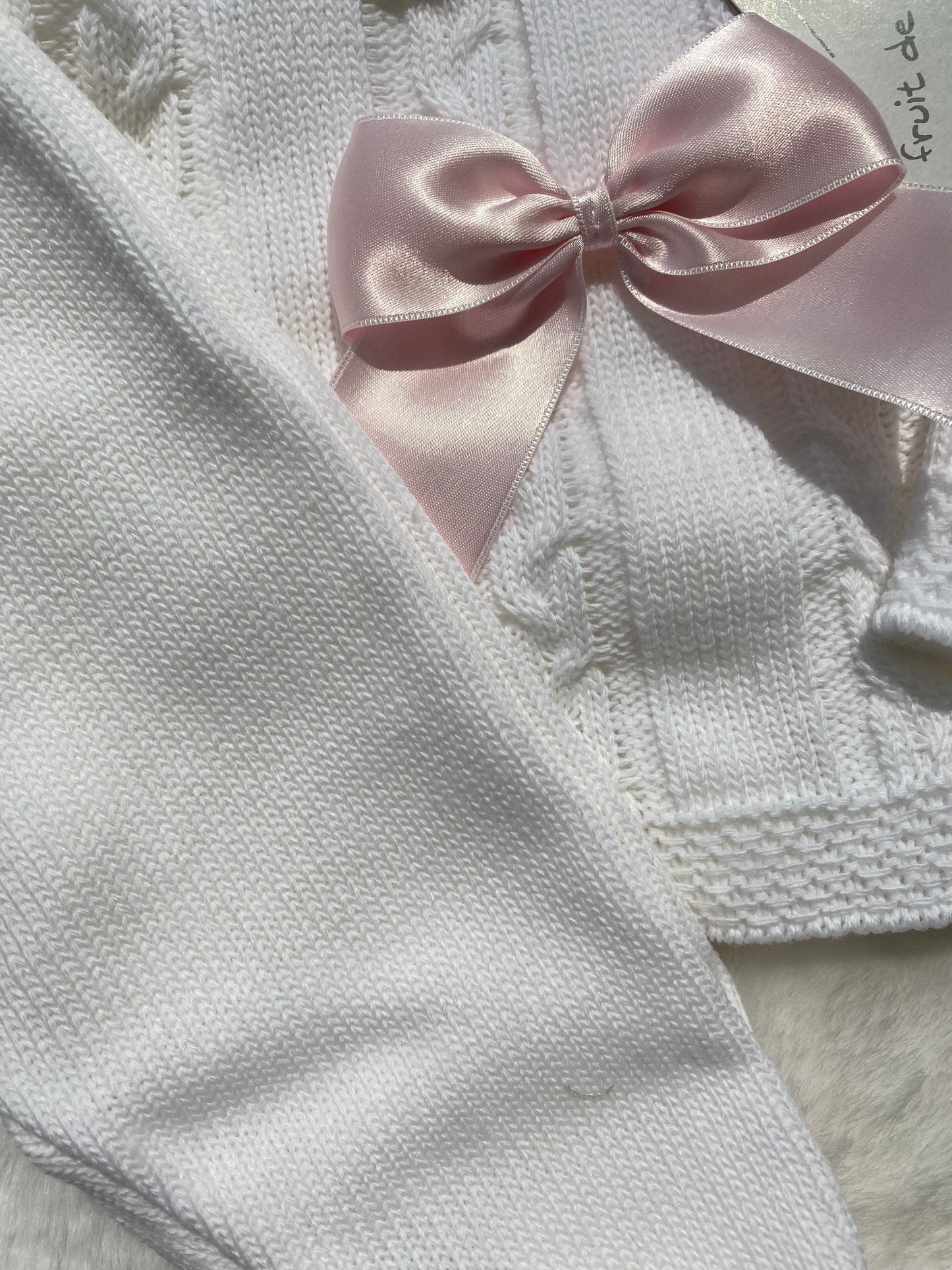 White Knitted 3 Piece Bonnet Set