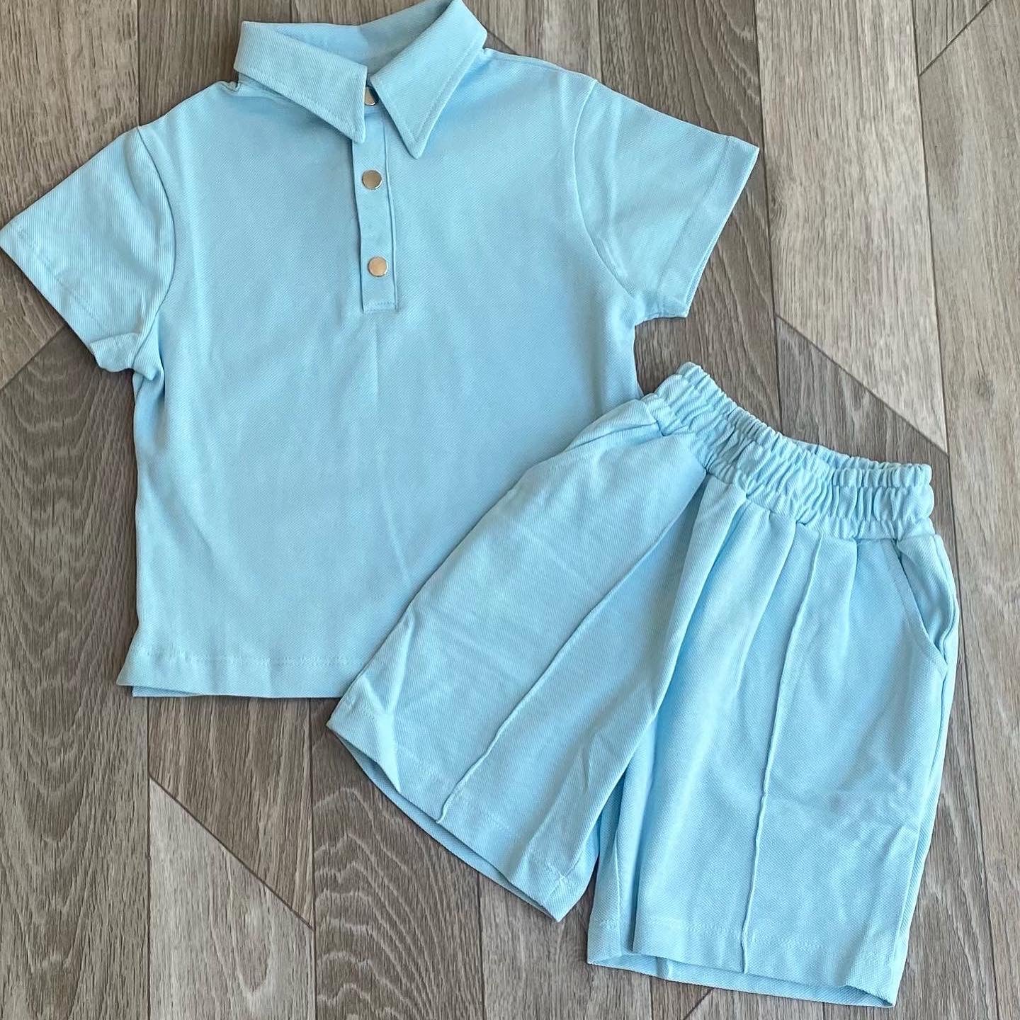 blue Two-Piece Shorts Set