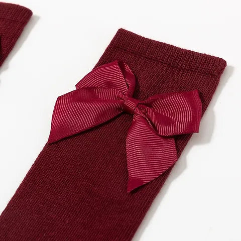 Girls Burgundy & Navy Dress With Socks