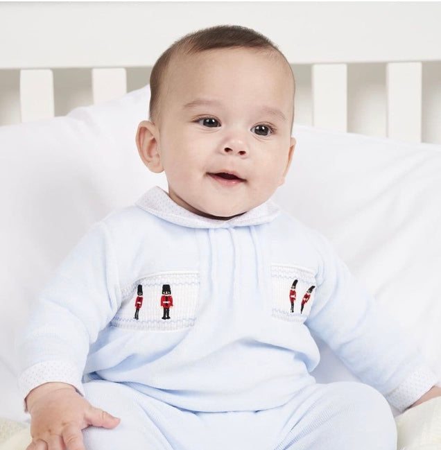Smocked Velour Romper - Little Soldiers