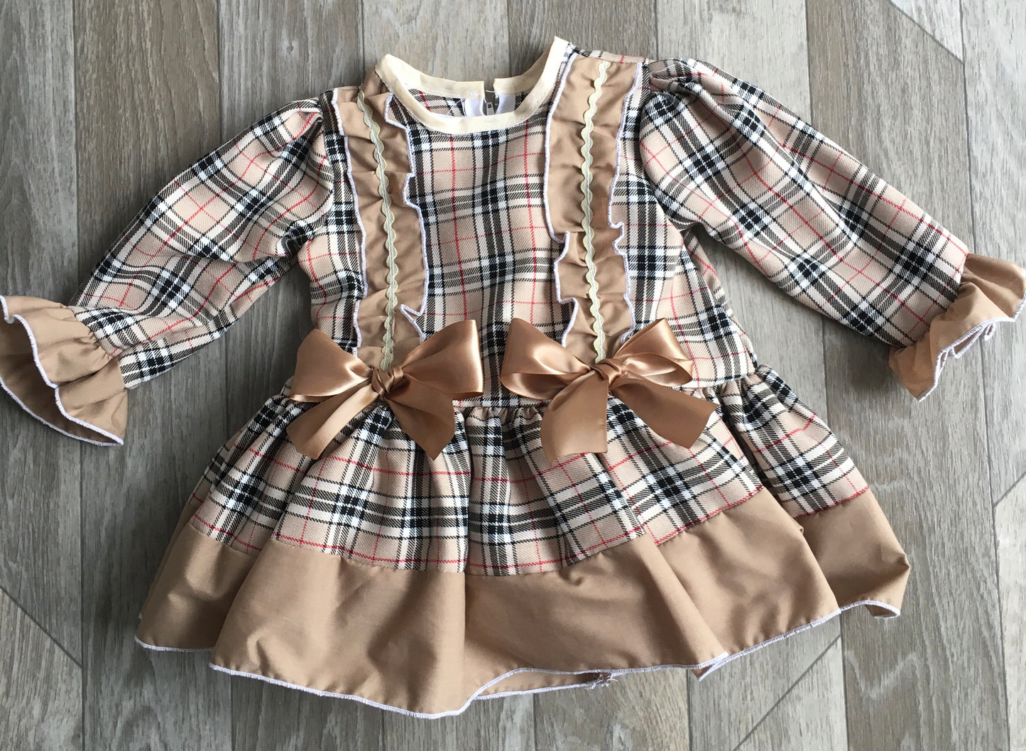 Beige Checked Frill Dress