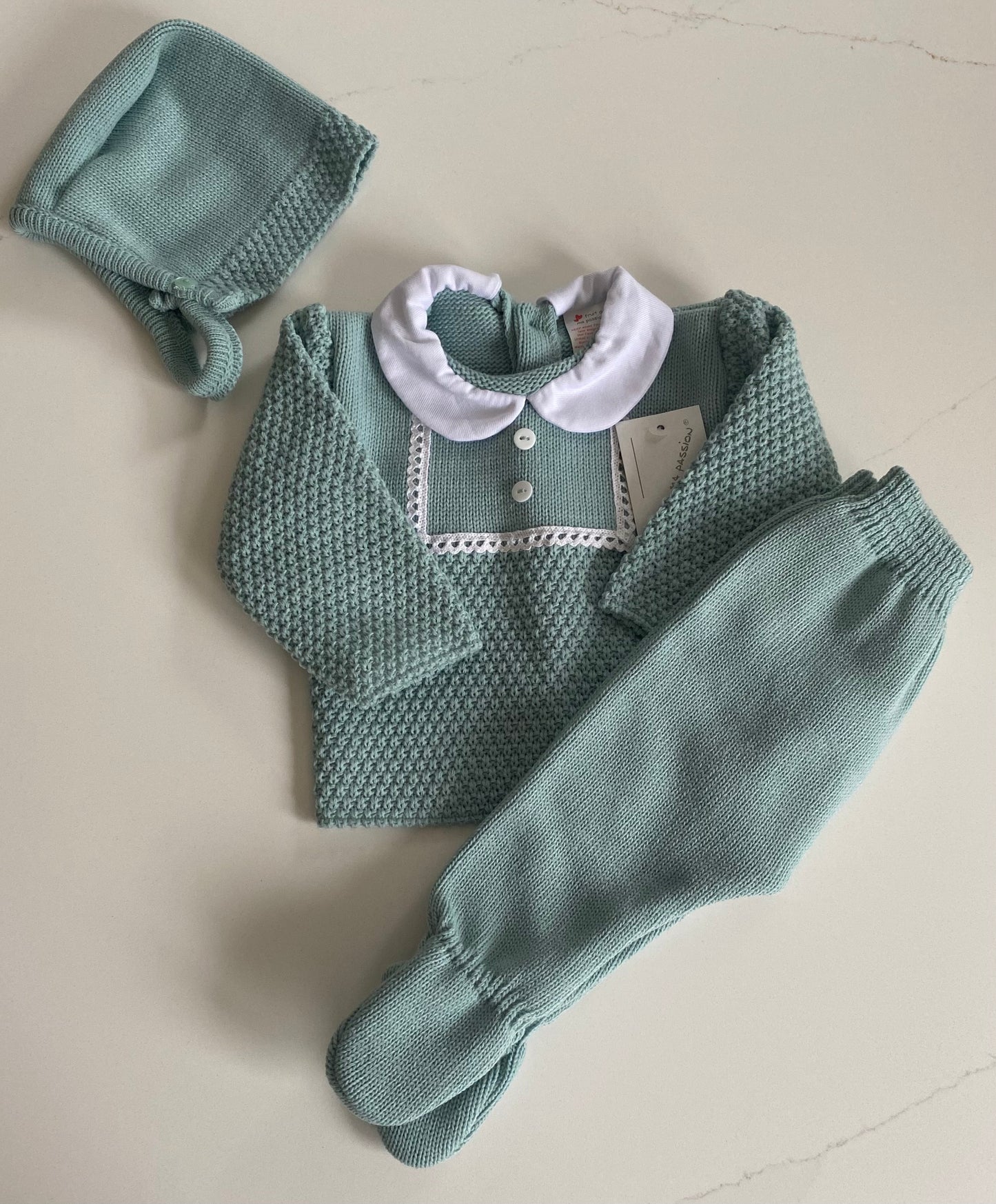 Teal Knitted 3 Piece Bonnet Set