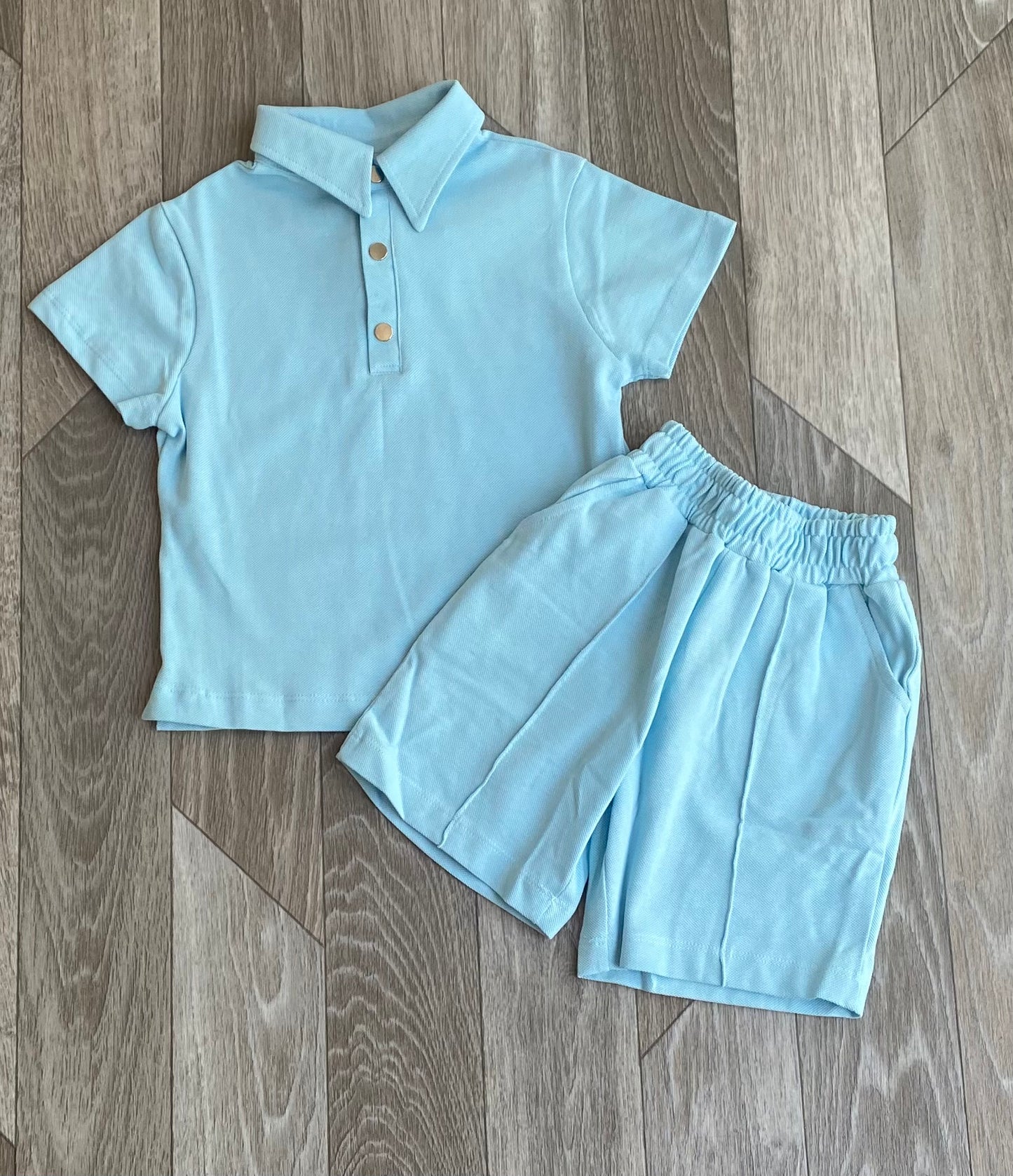 blue Two-Piece Shorts Set