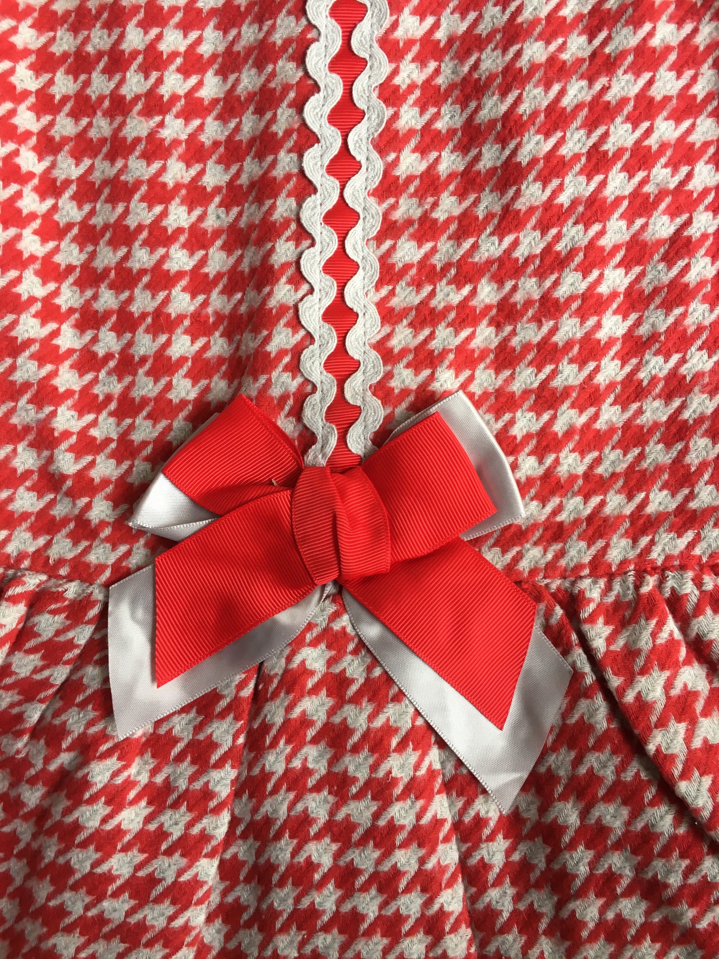 Girls Red & Grey Dogtooth Pattern Dress