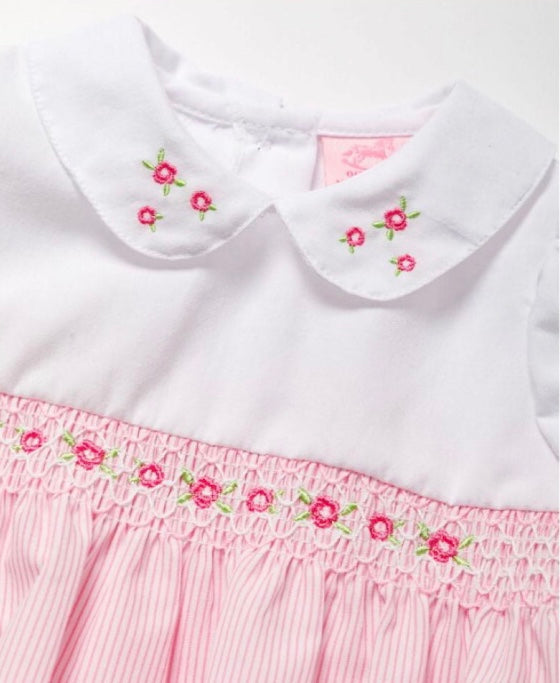 Pink & White Smocked Floral Romper