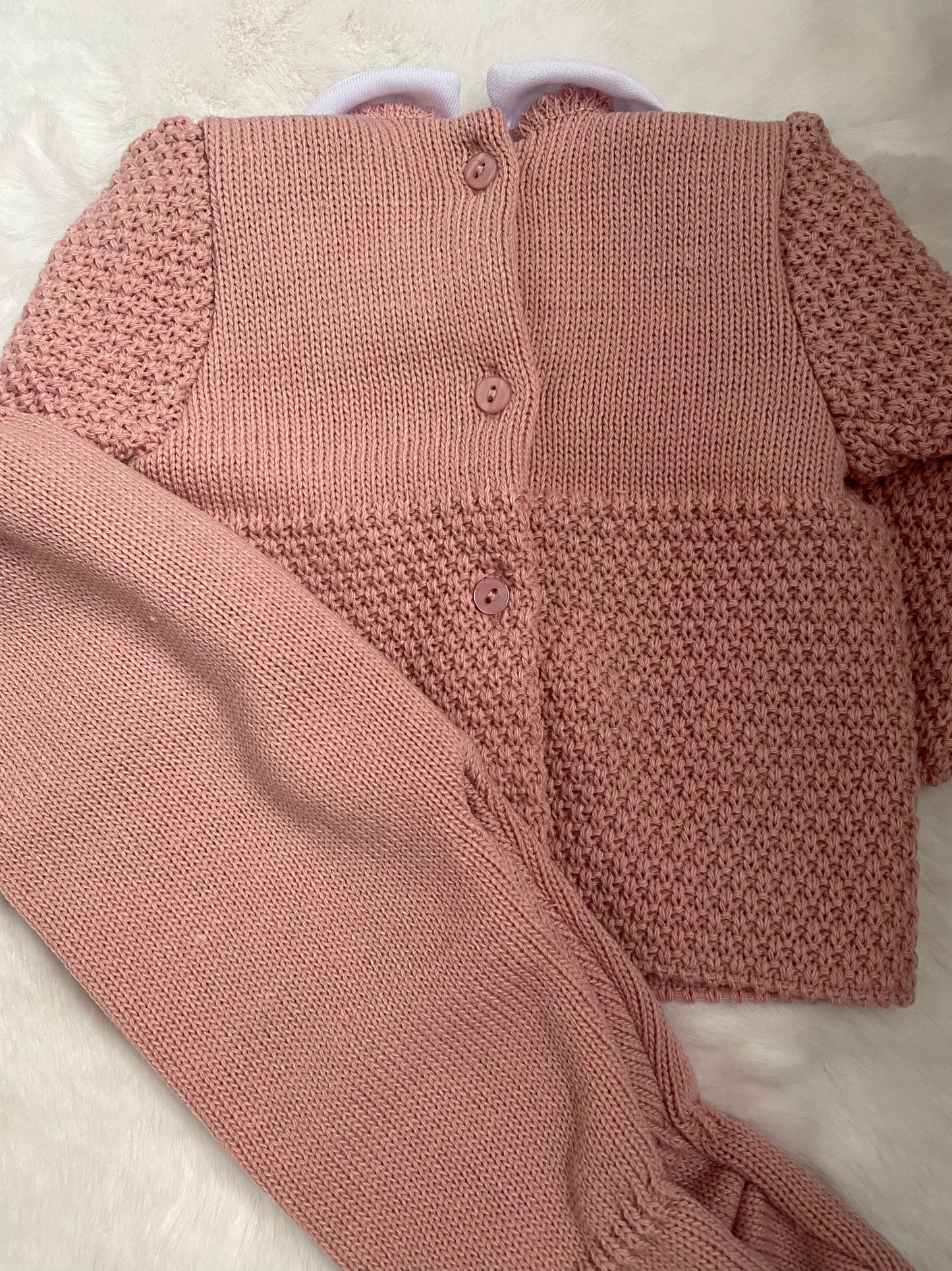 Pink Knitted 3 Piece Bonnet Set