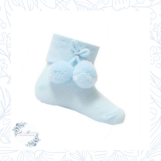 Baby Blue Ankle Socks - Toddler Blue Pom Pom