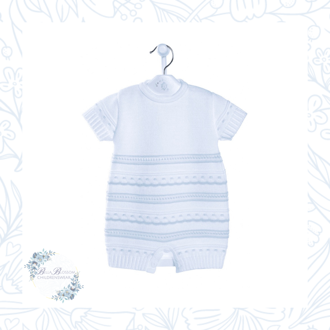 Blue/White Knitted Pointelle Romper