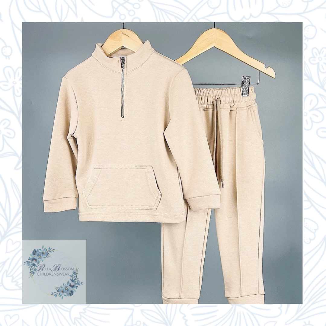 Beige Half Zip Top & Trousers Co-ord Set