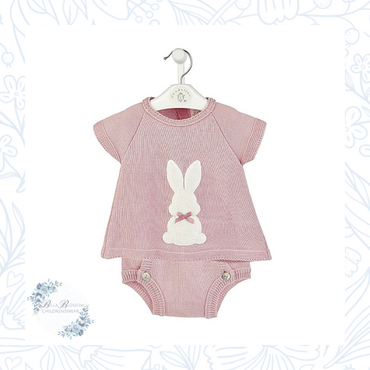 Dusky Pink Knitted Baby Bunny Top & Pants