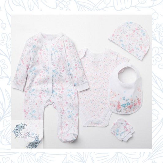 Gift Set for Baby Girl - Floral 6 Piece Newborn / Baby Shower Gift Set