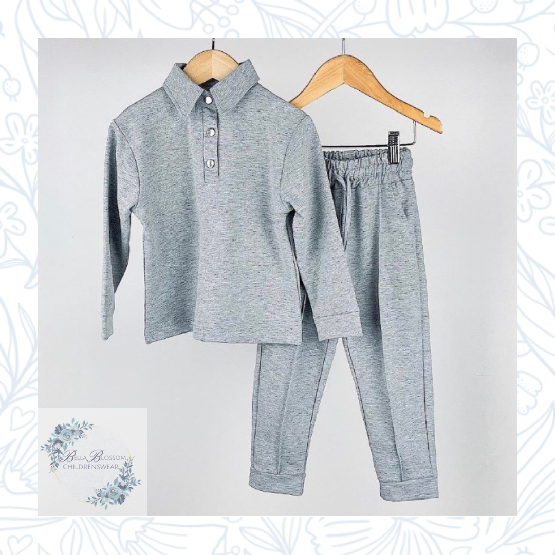 Grey Polo Top & Trousers Co-ord Set