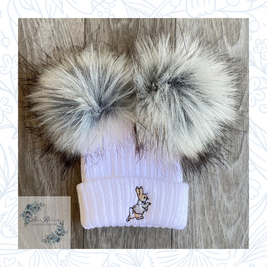 Unisex Peter Rabbit Embroidered Pom Pom Knitted Hat