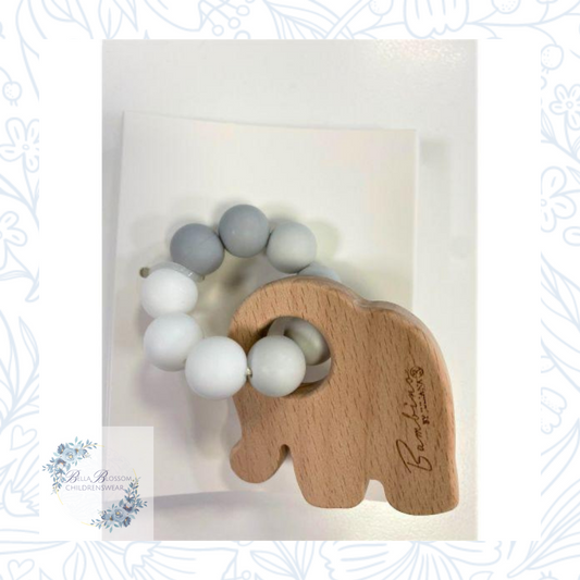 Silicone Teething Toy Elephant Wood Grey