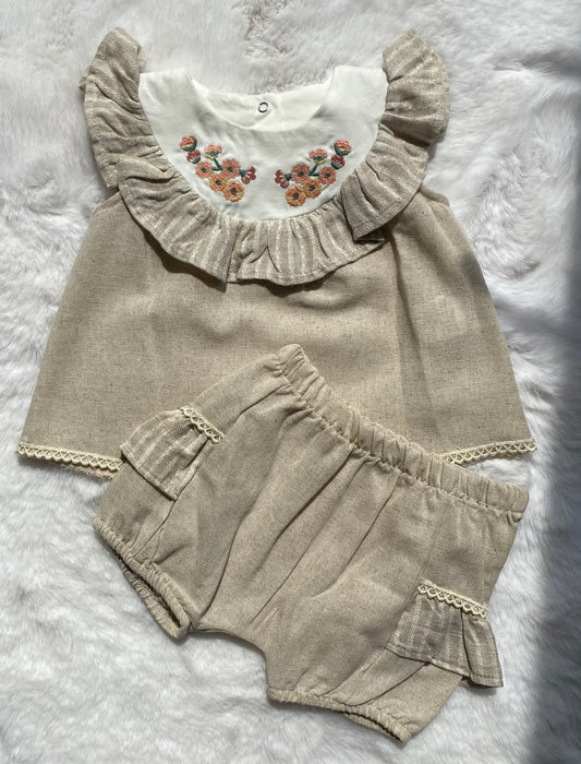 Baby Girls Beige Linen Shorts Set