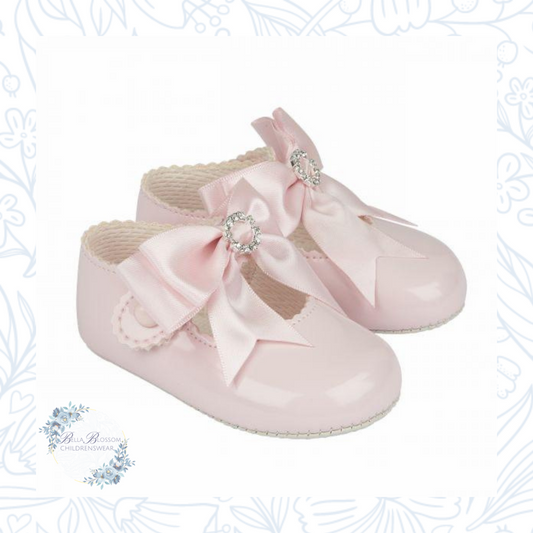 Pink Diamanté Bow Button Shoe
