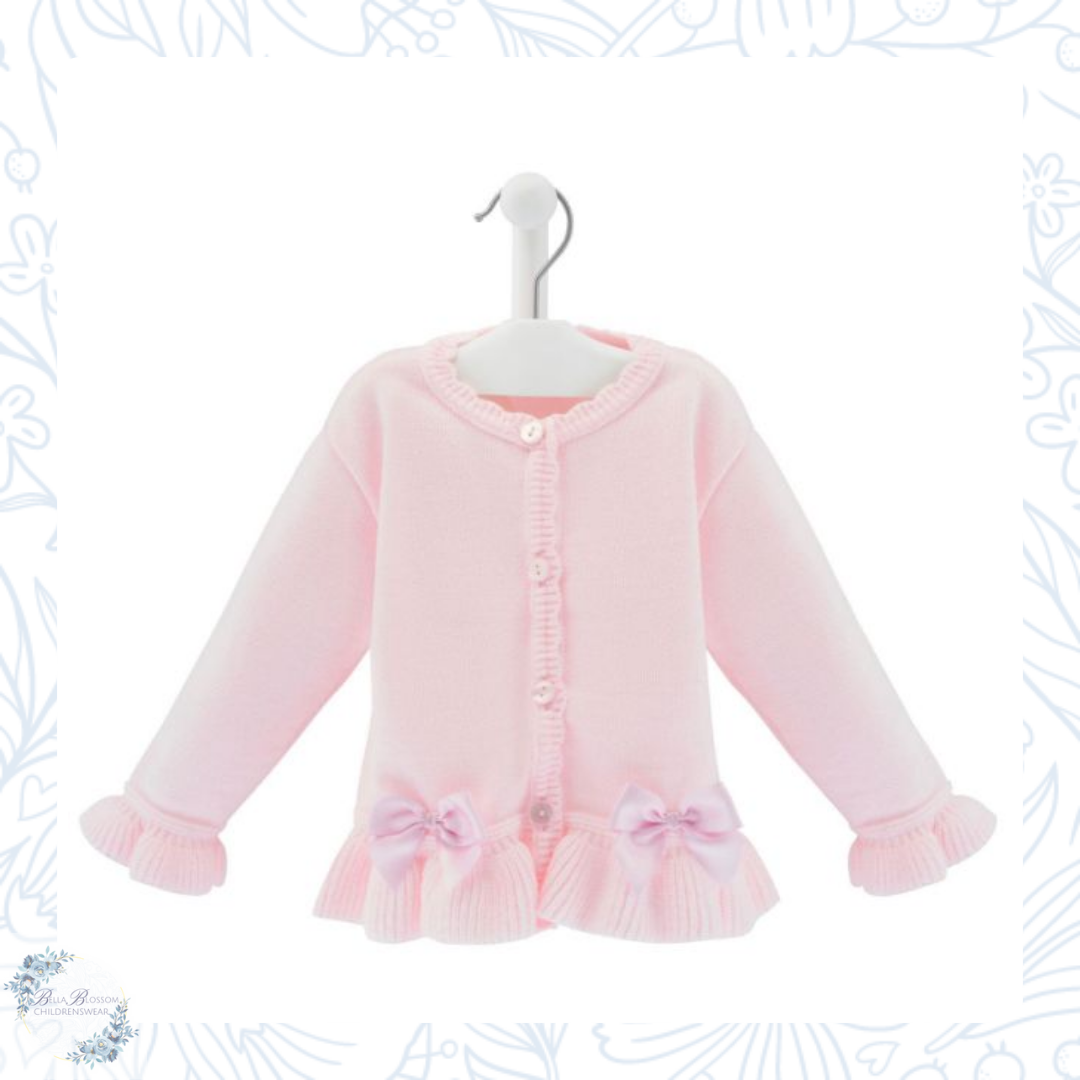Pink Satin Bow Knitted Cardigan