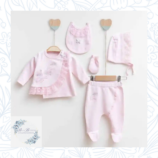 Baby Girls 5 Piece Floral Embroidered Set