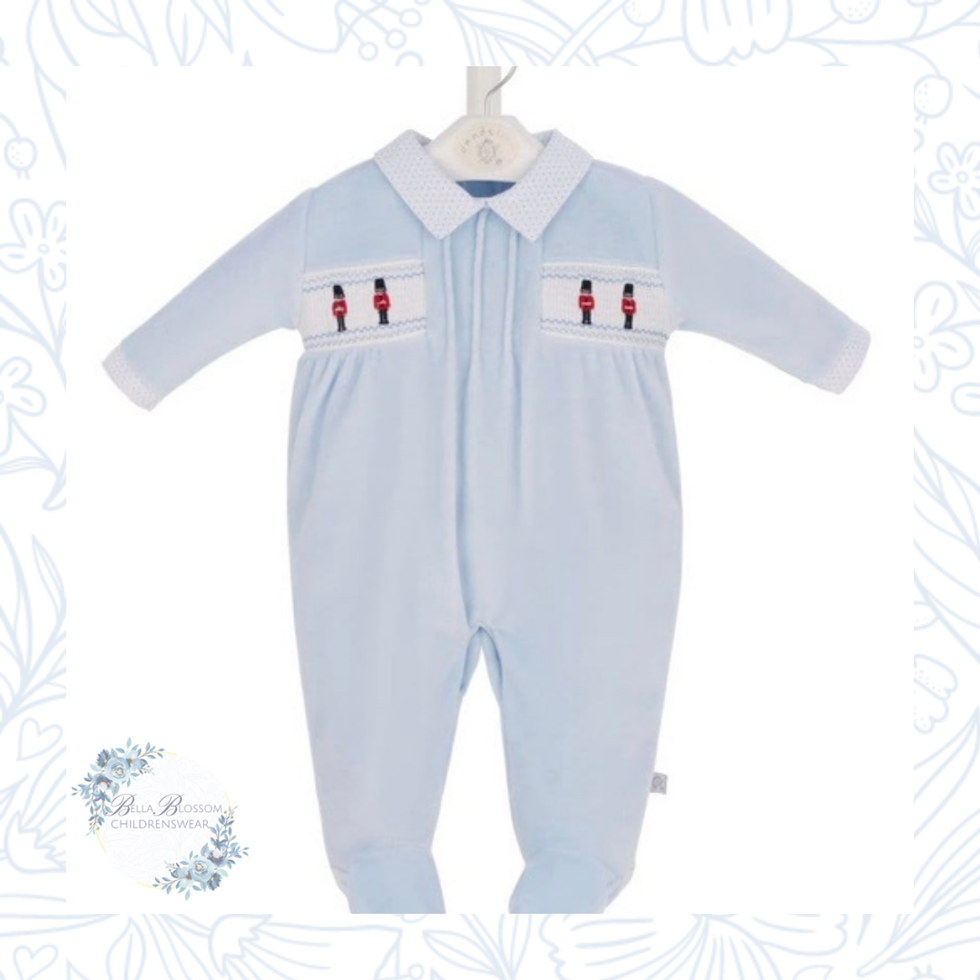 Little Soldiers Smocked Velour Romper