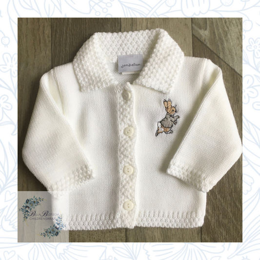 White Knitted Peter Rabbit Embroidered Cardigan