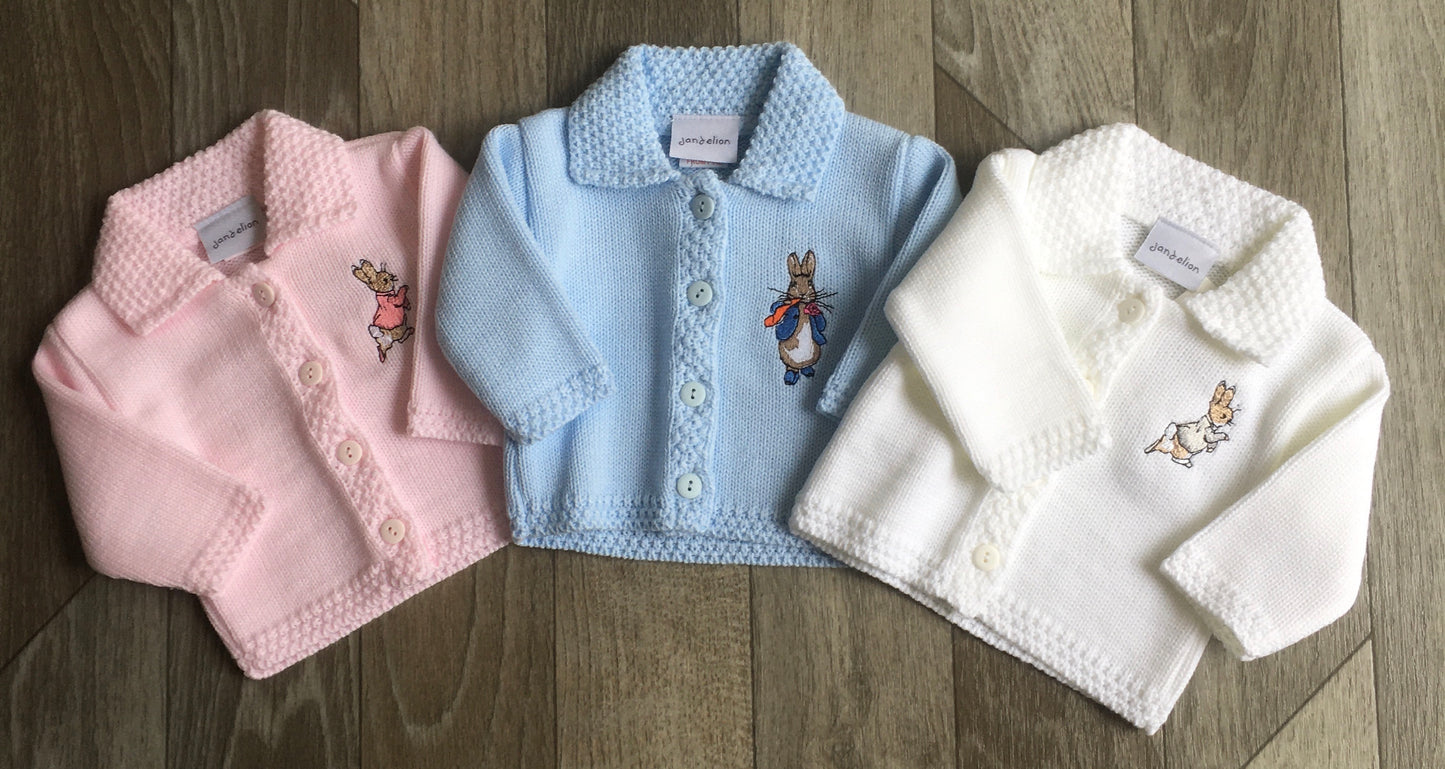 White Knitted Peter Rabbit Embroidered Cardigan