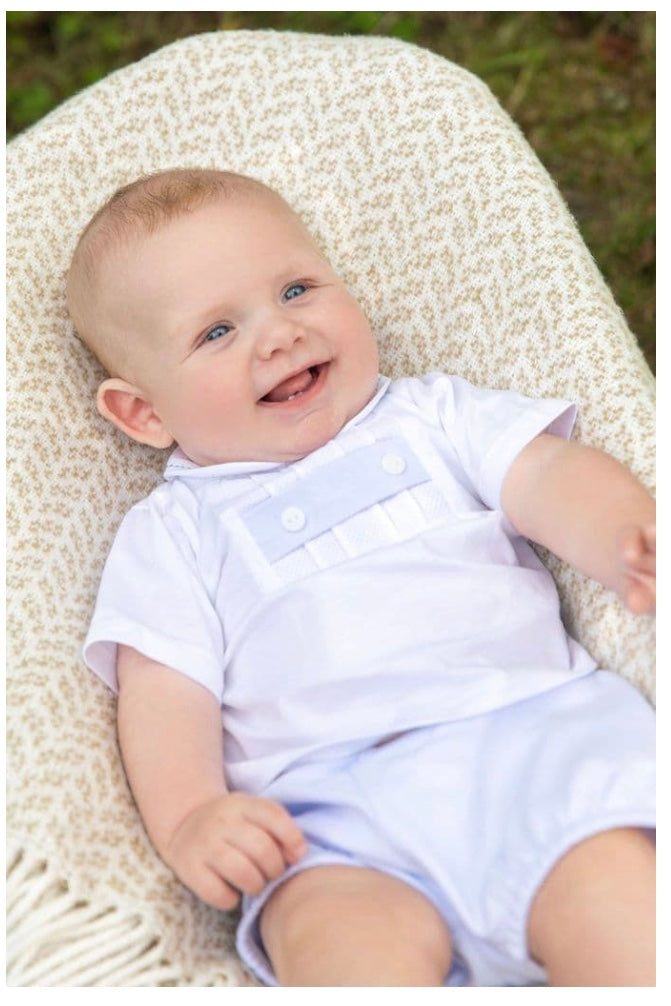 an adorable boys boat top and shorts set