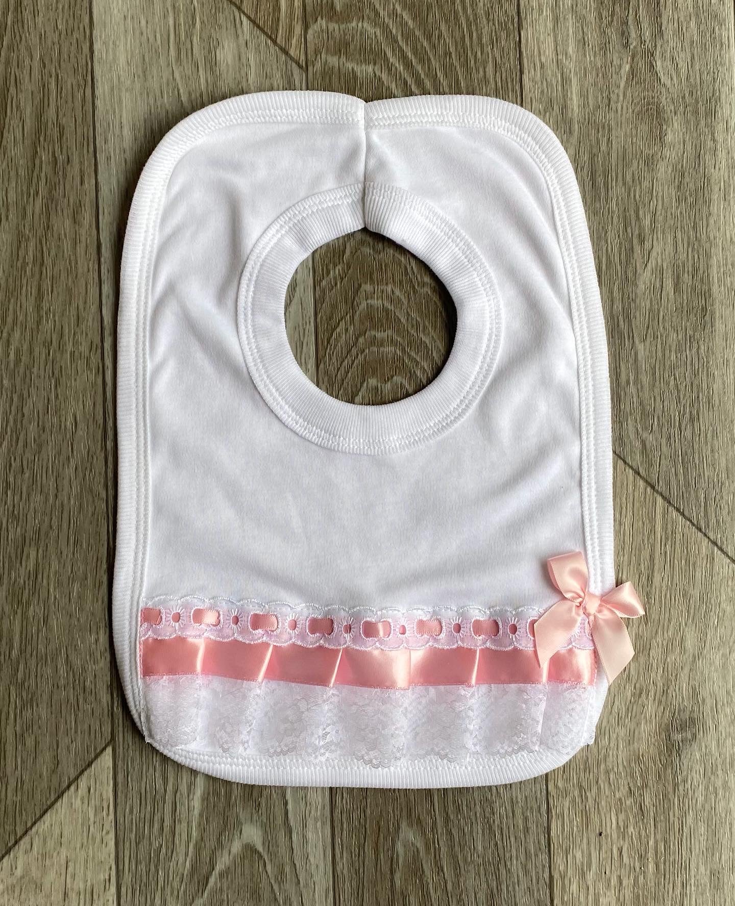 Baby Girls Pink Ribbon Detail Bib