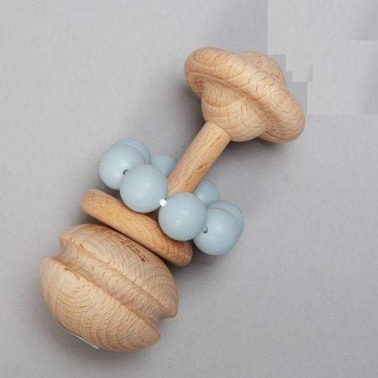 Wood & Silicone Rattle Teething Toy Blue