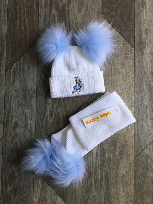 Blue & White Hat & Scarf Set