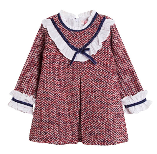 Girls Burgundy & Navy Dress With Socks