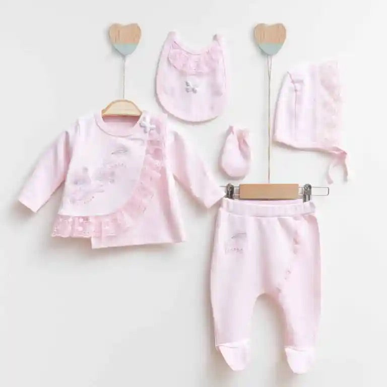 Baby Girls Pink 5 Piece Embroidered Set