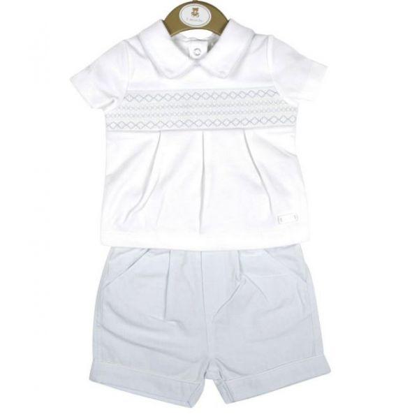 Mintini White/Blue Smocked Shirt and Shorts Set