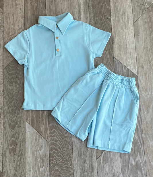 blue Two-Piece Shorts Set