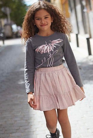 Girls Grey Top & Pink Skirt Set