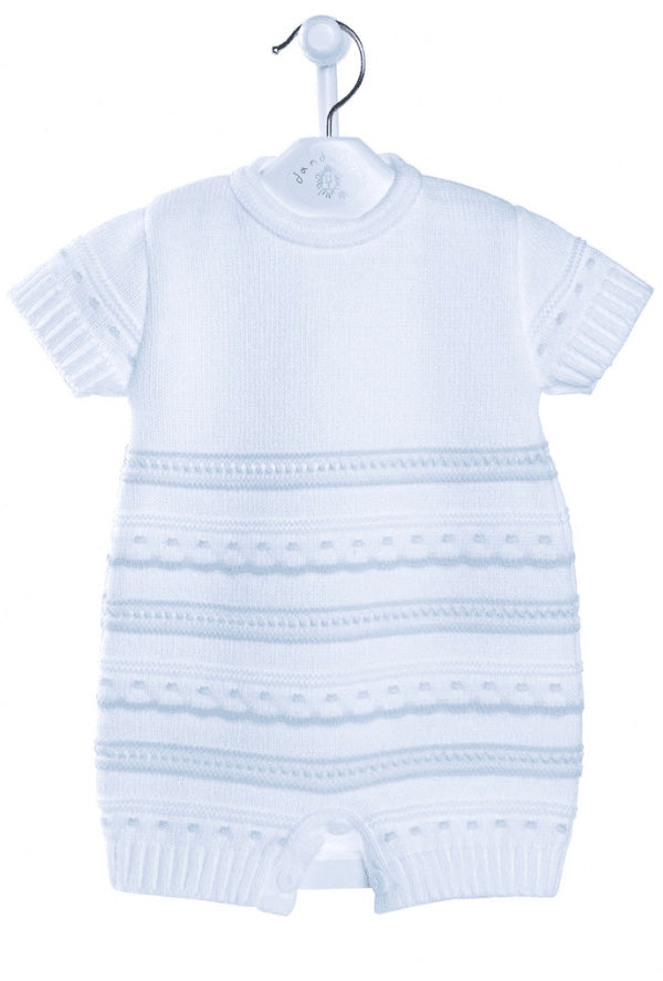 Blue/White Knitted Pointelle Romper 