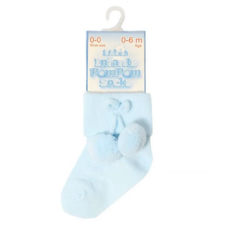 baby ankle socks - blue pom pom